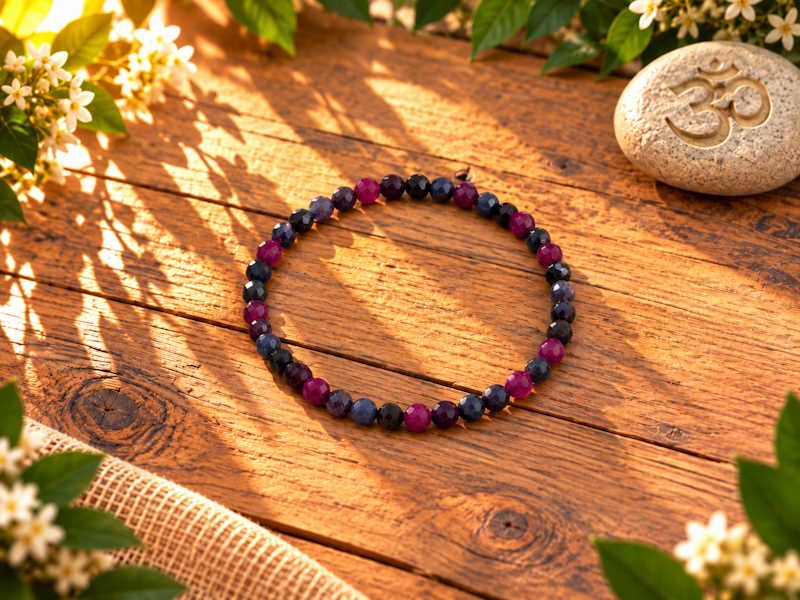 Pulsera zafiro y rubí bola facetada